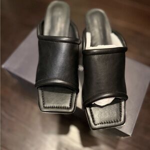 French Connection Black Leather Mules